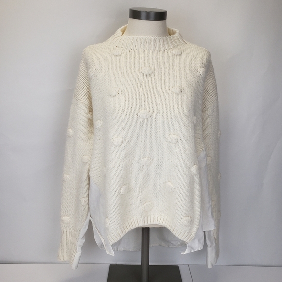 Moon & Madison Cream Bubble Pom Pom Sweater white shirt back size small - Picture 1 of 11